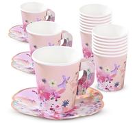 Talking Tables 12 Pack Tazas de Papel con Asas y Platos para Niñas Fiesta Té Vintage Decoración Ecológicas Reutilizables BCORP 8cm Diámetro
