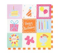 Talking Tables 20 servilletas de papel de feliz cumpleaños, insignia, sombrero, decoración de velas, servilletas de fiesta infantil para cumpleaños, vajilla desechable, reciclable, sin plástico, 33 cm