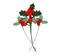 Talking Tables 3 Tallos de Ganchillo de Navidad de 12 cm, Hechos a Mano, decoración Festiva de Hojas de Acebo y Bayas Rojas, decoración navideña Reutilizable para Coronas, jarrones, mesas, día de la