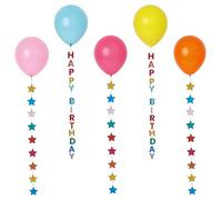 Talking Tables 5 globos de cumpleaños con estrellas de colores - Decoración colgante para fiestas con cuerda de 1 metro amarillo, rosa, azul, naranja, pastel, globo de techo, 30 cm cuando está inflado