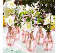 Talking Tables 6 jarrones de Cristal Rosa para Flores, pequeñas Botellas Transparentes acanaladas de Cuello Estrecho para decoración de Mesa, decoración del hogar, arreglos, centros de Mesa de Boda,