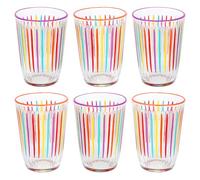 Talking Tables 6 vasos altos de cristal de color arcoíris brillante a rayas para agua, jugo, cóctel, verano, fiesta de cumpleaños, restaurantes, catering, barbacoa