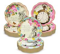 Talking Tables 60 x Platos de Papel Desechables con Tema de Alicia en el País de las Maravillas para Fiesta del Sombrerero Loco, Cumpleaños, Baby Shower, Día de la Madre, 17 cm