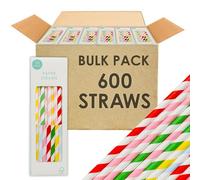 Talking Tables 600 pajitas desechables de papel a rayas para cumpleaños, bodas, fiestas, catering, bar, rojo, blanco, azul, amarillo