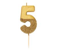 Talking Tables BDAY-CANDLE-GLD-5 We Heart Birthdays Glitter Number Candle 5, Dorado, Height 8 cm, 3"