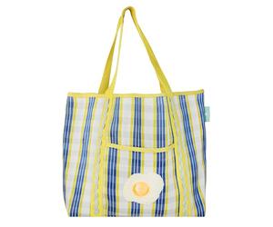 Talking Tables Bolsa de la compra reutilizable de plástico reciclado con ilustración de huevo para viajes, días de playa, picnics y transporte diario, ligera, fuerte, lavable, gran capacidad, 39 x