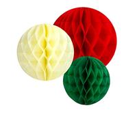 Talking Tables Decoraciones navideñas blancas, rojas y verdes, paquete de 3 bolas de papel colgantes de panal para fiestas de Navidad, cumpleaños, color redcreamgreen, Large (BC-NUT-HONEYCOMB)