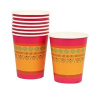 Talking Tables Diwali Vasos de papel | Decoraciones de fiesta de mesa | Vasos reciclables para temática de Bollywood | Vajilla desechable de celebración Eid Mandala/Henna/Rangoli diseño naranja y rosa