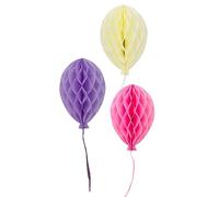Talking Tables Globos de cumpleaños de panal de papel, paquete de 3 bonitas decoraciones colgantes de fiesta en rosa, morado y blanco, reutilizables, niñas, mujeres