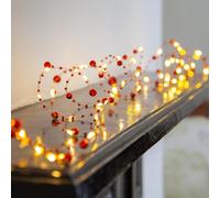 Talking Tables Guirnalda de luces LED de Navidad para mesa interior con cuentas rojas, iluminación festiva decorativa con detalles de cuentas para decoración navideña de Navidad, funciona con pilas de