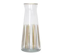 Talking Tables Jarra de vidrio a rayas blancas y doradas, jarra de vidrio de cuello estrecho de 25 cm para nevera, agua, leche, té helado, jugo, bebidas, decantador de vino
