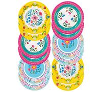 Talking Tables - Juego de 12 platos de papel florales coloridos bohemios, vajilla desechable | Tema Hawaiano, Verano, Cumpleaños Infantil, Fiesta Encanto, 23cm, Amarillo Rosado Azul