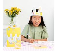 Talking Tables Kit de manualidades con orejas de conejo de Pascua para niños, paquete de 6, color en corona y decoración con papel de seda, suministros de arte para niños, regalo creativo, amarillo