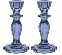 Talking Tables Navy Glass Candlestick Holder | Decorative Taper Candle Stand For Indoor or Outdoor Dining, Blue Home Décor, Elegant Dinner Party Decorations, Winter Wedding, Christmas (Paquete de 2)