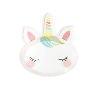 Talking Tables Paquete de 8 Platos de Papel en Forma de Cara de Unicornio con Detalles Dorados - Fiesta Infantil y Decoración Temática Mágica Tamaño: 23cm