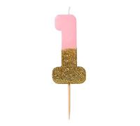 Talking Tables Pink Number 1 One Birthday Candle with Glitter, Premium Cake Topper Decoration, Pretty, Sparkly For Kids, Adults, 1st Birthday Party, BDAY-CANDLE-1