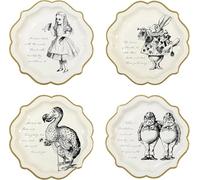 Talking Tables platos medio con borde de oro y detalles de Alice en el país de las maravillas.’Truly Alice.’ Carton.