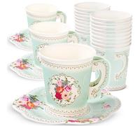 Talking Tables Pretty Vintage Disposable Floral Cup & Saucer Afternoon Tea Party Set, Truly Scrumptious Disposable Tableware for Mother’s Day, Kids Birthday Bridal Baby Shower, Weddings - Pack of 24