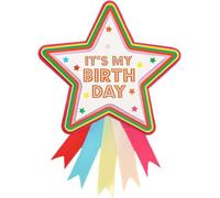 Talking Tables Roseta de feliz cumpleaños, insignia de estrella colorida, reutilizable, accesorios, adultos, niños, suministros de fiesta, 10 cm de diámetro