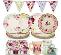 Talking Tables Juego De Vajilla Floral Decoraciones Vintage Para Fiesta De Té De La Tarde Para 16 Invitados Platos Y Servilletas De Papel Tazas De Té Banderines Para Cumpleaños Y Día De La Madre