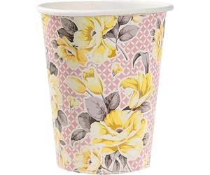 Talking Tables taza floral. ‘TS4’ ‘Truly Scrumptious.’ Amarillo y Rosa. Cartón, pack de 8