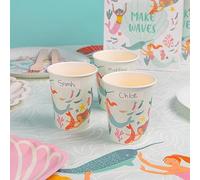 Talking Tables Vasos de papel de sirena reciclables y ecológicos, decoración de vajilla para fiestas de cumpleaños infantiles para celebraciones temáticas coloridas bajo el mar o baby shower, paquete