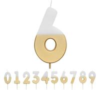 Talking Tables Vela Número 6 Blanca y Dorada para Tartas | Decoración para tartas de primera calidad | Para niños, adultos, fiesta de cumpleaños número 16, 60, aniversario, hito