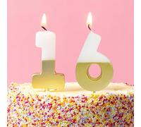 Talking Tables Velas De Cumpleaños Blancas Y Doradas Con El Número 16 Para Pasteles Decoración De Tartas Velas Una Y Seis Aniversario Edad De Hito 5.5 Cm De Altura Embalaje