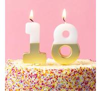 Talking Tables Velas De Cumpleaños Blancas Y Doradas Con El Número 18 Para Pasteles Decoración De Tartas Velas Una Y Seis Aniversario Edad De Hito 5.5 Cm De Altura Embalaje