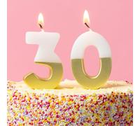 Talking Tables Velas De Cumpleaños Blancas Y Doradas Con El Número 30 Para Pasteles Decoración De Tartas Velas Una Y Seis Fiesta De Aniversario Edad De Hito 5.5 Cm De Altura