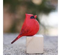 TALKLEK Figura de pájaro cardenal del norte de madera tallada a mano para decoración de estantes de mesa (cardenal masculino)