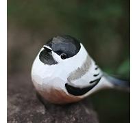 TALKLEK Figura de pájaro de madera hecha a mano con tapa negra, decoración de pájaros tallados en madera, decoración del hogar, estatua de pájaro para decoración de estantes