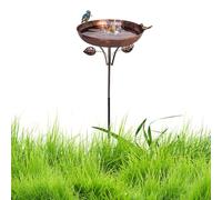 Tall Standing Bird Bath Feeder, Decorative Water and Food Bowl with 5-Pronged Ground Stake, Outdoor Art Ornament for Courtyard, Lawn, Garden, Patio Wildlife Attraction