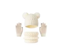 (Talla blanco leche 2-4 años) Gorro, bufanda y guantes de invierno para niños - patrón de copo de nieve