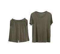 Talla Grande Pijama Hombre Corto Conjunto Verano Camiseta Manga Corta y Pantalones Cortos con Bolsillos Ropa de salón per Hogar Casual (Color : Green roundneck, Size : 6XL)