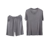Talla Grande Pijama Hombre Corto Conjunto Verano Camiseta Manga Corta y Pantalones Cortos con Bolsillos Ropa de salón per Hogar Casual (Color : Dark gray Vneck, Size : 5XL)