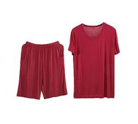 Talla Grande Pijama Hombre Corto Conjunto Verano Camiseta Manga Corta y Pantalones Cortos con Bolsillos Ropa de salón per Hogar Casual (Color : Red roundneck, Size : 6XL)