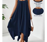 Talla Grande - Vestido Elegante Casual de Talla Grande para Mujer, Estilo Vacaciones en la Costa, Vestido Holgado y Asimétrico con Dobladillo, Color Sólido y Fácil de Vestir