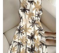 Talla Grande - Vestido sin para Mujer de Talla Grande con Diseño de Cuello , Estampado Floral Completo y Espalda Hueca con Correas para , para Salidas Casuales, Vacaciones, Citas y Uso Diario