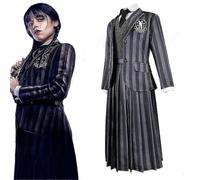 (Talla única - Incluye peluca) Disfraz de Miércoles Addams para adulto, incluye peluca, uniforme escolar
