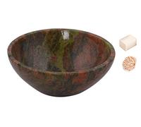 Tallado a mano Piedra de Unakita Cuenco de Feng Shui Generador de Energía Espiritual Reiki Healing Cristal Cargado 3 Pulgadas Aproximadamente con Rosa Desierto Selenita/Selenita Cube-Blessfull Healing