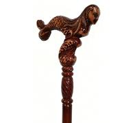 Tallado A Mano Sirena Caballero Príncipe Bastón de Caminar en Madera Roja - Decorativo para Hombres y Mujeres Ancianos, Cosplay, Colección(Mermaid)