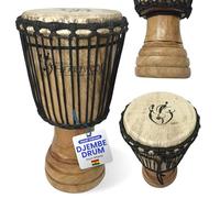 Tallado a mano tambor de Djembe africano - madera maciza, piel de cabra - hecho en Ghana - 8 x 16