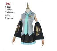 (Tallas 1-XL) Peluca de cosplay de Vocaloid Miku, disfraz japonés, vestido midi, ideal para principiantes,