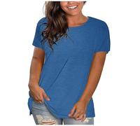 Tallas Grandes Camiseta Manga Corta Mujer, Moda Color Sólido Verano Cuello Redondo Corte Suelto Pullover T-Shirt Multicolor Blusas 2024