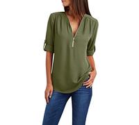 Tallas Grandes Camiseta Mujer,Camisetas Manga Corta Mujer Casual Camisas de Cuello en V con Cremallera Color Sólido Blusas Multicolor Informal Corte Suelto Camisetas Mujer Verano 2024