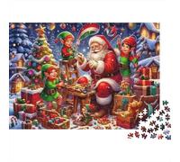Taller de Papá Noel de Navidad, Rompecabezas de 1000 Piezas. Papá Noel con Elfos fabricando Juguetes. para Adultos a Partir de 12 años. Juegos educativos. Difícil. Reto de38 x 26 cm.