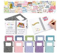 Tallew 10 Set Composition Notebook 10 Assorted Colors Cover 50 Sheets A6 Spiral Journal Drawing and Writing Combo Coil Pages with Inspirational Quote Stickers for Student Teacher Coworker