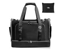 Talliva Bolsa de gimnasio pequeña negra para mujeres y hombres con compartimento para zapatos, bolsa de gimnasio deportiva con soporte para esterilla de yoga, bolsa de viaje impermeable para fin de