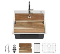 Talllor Fregadero utilitario de 12 pulgadas de profundidad con grifo combinado - Estación de trabajo de montaje superior de 25 x 22 pulgadas de acero inoxidable calibre 16 fregadero de lavandería para